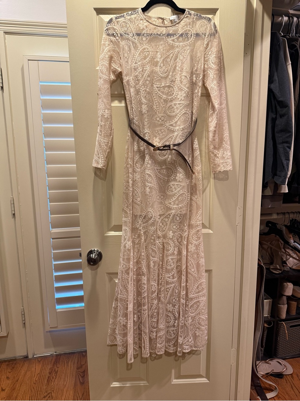 Gianni Bini Light Pink Long Sleeve Lace Maxi Dress